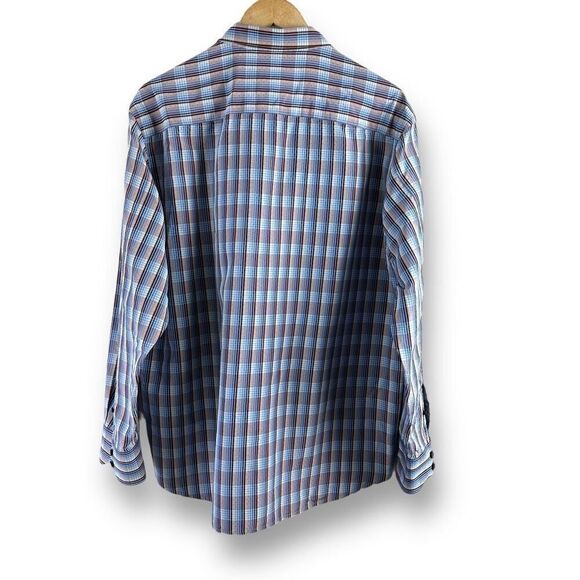 Tommy Bahama Men's XL 100% Silk Long Sleeve Button Up Blue Brown Dot Plaid Fall - Picture 2 of 9